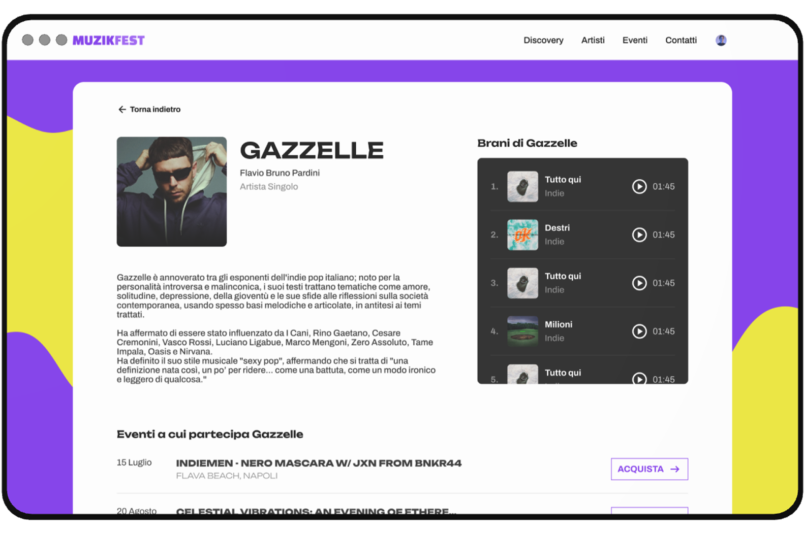 MuzikFest project mockup showing mobile interface design